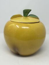 apple cookie jar ceramic with lid #3577 vintage rare yellow/green kitchen jar picture