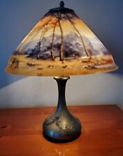 Nice Antique Pairpoint Reverse Painted Prairie Forest Scenic Table Lamp picture