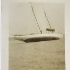 Vintage Sepia Sailboat Boat Vessel Capsized Keeling Over Ocean Water Nautical picture