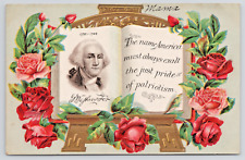 Antique Patriotic Postcard George Washington Memorial Poem Red Roses Book Easel picture