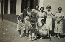 Group Of High School Girls Posing By Building B&W Photograph 2.25 x 3.25 picture
