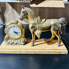 Vintage United Clock Cowboy Horse Mantel Model 310 With Hang Tag MCM Faux Marble picture