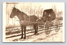 1915 RPPC Snowy Drive Man & Child Horse Drawn Buggy Carriage Real Photo Postcard picture
