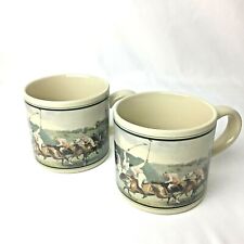 2 Vintage New Old Stock Mugs Polo Game Depicted 18th Century Signed Japan picture