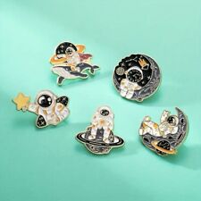 Astronaut Enamel Pins - Set Of 5 - Outer Space Fantasy Art, Planet Moon Stars picture