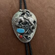 Sterling Silver 925 Navajo Turquoise & Coral Horse Bolo Tie picture