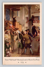 Postcard Boston Tea Party Mural by Hoffbauer Massachusetts MA, Vintage Linen G20 picture