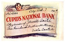 1907 Valentine PC of Cupid by a check written on Cupid's National Bank  #228 picture