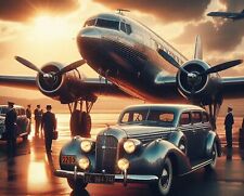  DC4 AT AIRPORT With A 1940 PACKARD LIMOSINE in Foreground Art Print  (226-Q) picture