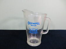 Vintage 1970's Olympia Beer Good Luck Horse Shoe Pitcher Blue label Heavy Glass picture