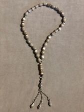 Syrian Islamic Prayer Beads 33 Tasbih Oval Light Grey with Metal Tassels picture