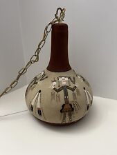 VTG Swag Lamp Round Stretch Hanging Chain Southwestern Sand Art Kachina Feathers picture