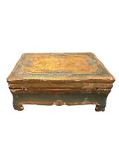 Vintage Italian Florentine Gold Gilt Wood Toleware Box Footed Painted  Florals picture
