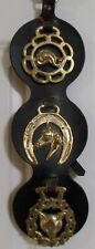 Vintage 3 Brass Horse Medallions on Leather Strap Fox Dolphin/Fish picture