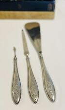 3 Piece Antique Sterling Silver Vanity Set Shoe Horn Nail File Monogrammed w/ R picture