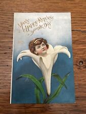 1908 Litho Embossed Happy Returns Postcard Anthropomorphic Floral Girl Unposted picture