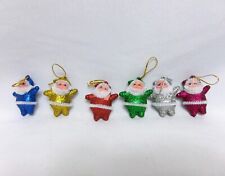 Set/6 - Delightful Multi-Color Vintage-Style Miniature Santa Christmas Ornaments picture
