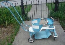 VINTAGE 1940’s GENUINE TAYLOR TOT BABY STROLLER WALKER SCOOTER BUGGY BLUW WHITE picture