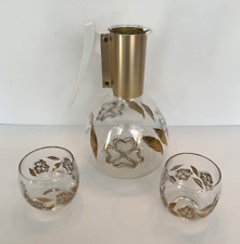 Vintage MCM Colony Glass Coffee Carafe Black and Gold with Creamer Sugar Etched picture