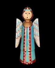 Wood Angel Ornament Handmade In Russia Signed Vintage Unique Wood Art Ornament picture