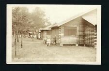 Hatfield Wisconsin WI c1925 RPPC Joe Hanus Log Cabin at Lake Arbutus, Car, Bench picture