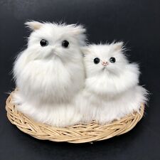 Vintage Fur Cats in Basket White Kittens Kitties Soft Glass Eyes Wicker Pair picture