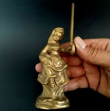 Antique USSR Miniature Bronze Vintage Brass Statue Girl Carrying Rose Crutch Old picture