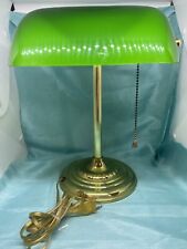 Vintage Bankers Brass Desk Lamp With Green Glass Shade Used Light Wear Tested picture