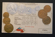 Chile embossed coins and flag postcard picture