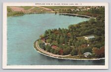 Postcard Aeroplane View Of Island Winona Lake Indiana picture