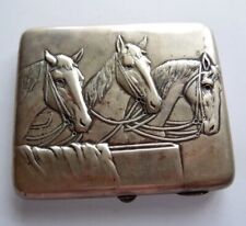 Russian Αntique brass cigarette case USSR Horses picture