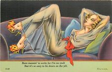 Postcard 1940s Sexy woman high heels reclining in lingerie couch Teich 24-5173 picture