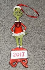 Retired 2013 Grinch Christmas Ornament Heart Green Flocked Body 6” picture