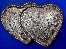 Two Deal Hearts - Vintage Award Design Medals Two Tone Western Belt Buckle picture