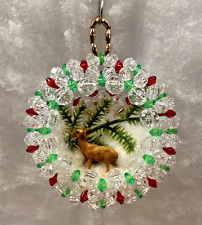 Vintage Sparkling Beaded Diorama Deer in Winter Woods Scene Ornament 3