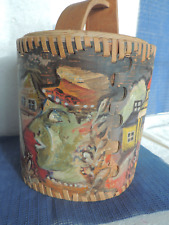 Vintage Russian Birch Bark Box Tall Lidded Container  Hand made and painted 13” picture