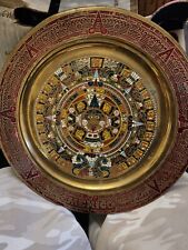 Vintage Mexican Mayan Aztec Brass Enamel Calendar Wall Hanging Plate  picture