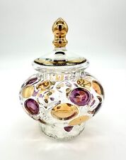 Vtg Borske Sklo Nemo Czech Art Glass Jar Container Candy Clear Gold Purple Lid picture