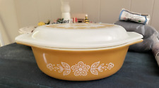 Vintage Pyrex 043 Butterfly Gold Oval  1.5 QT Casserole Dish Matching Lid~L@@K picture
