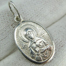 925 Sterling Silver Icon Pendant Medal Saint Matrona Patroness Prayer Scripture picture