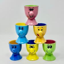Vintage Trade Winds multicolor anthropomorphic faces ceramic egg cups, set of 6 picture
