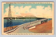 Fulton IL-Illinois Lincoln Highway Bridge Mississippi River Vintage Postcard picture