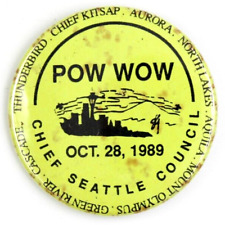 1989 Pow Wow Chief Seattle Council Button Pin  2-1/4