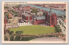 Duquesne University Aerial View Pittsburgh Pennsylvania Vintage Linen Postcard picture