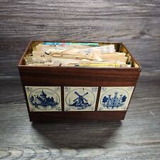 Vintage Tin Recipe Card Box w Lots of Recipes Dessert Retro Kitchen Hand Written picture
