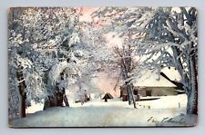 Early Dawn Winter Camp Sunrise Snow Art Series Postcard c1907 picture