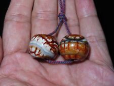 2x Nepal Tibet Buddhist Drum Shaped Red Banded Agate Ornament Beads (f5) picture
