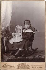 HUNGARY BUDAPEST GIRL WITH ANTIQUE DOLL TOY 1897 CDV PHOTO CABINET Koller Karoly picture
