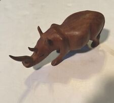 Vintage Hand Carved Teak Wood Rhinoceros Sculpture Figurine 8 In.Long  picture