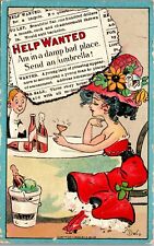 Artist Signed Dwig - Help Wanted - Damp bad place - Vintage Postcard UU2 picture